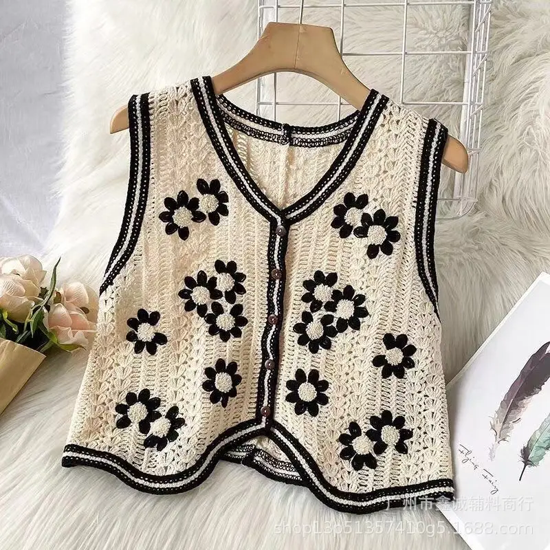 New Retro Ethnic Knitted Vest Women's Hollow Design
