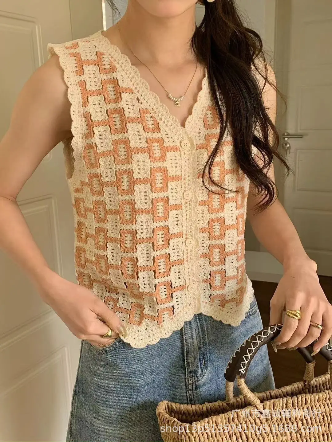 New Retro Ethnic Knitted Vest Women's Hollow Design