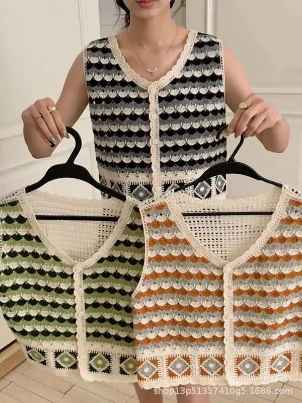 New Retro Ethnic Knitted Vest Women's Hollow Design