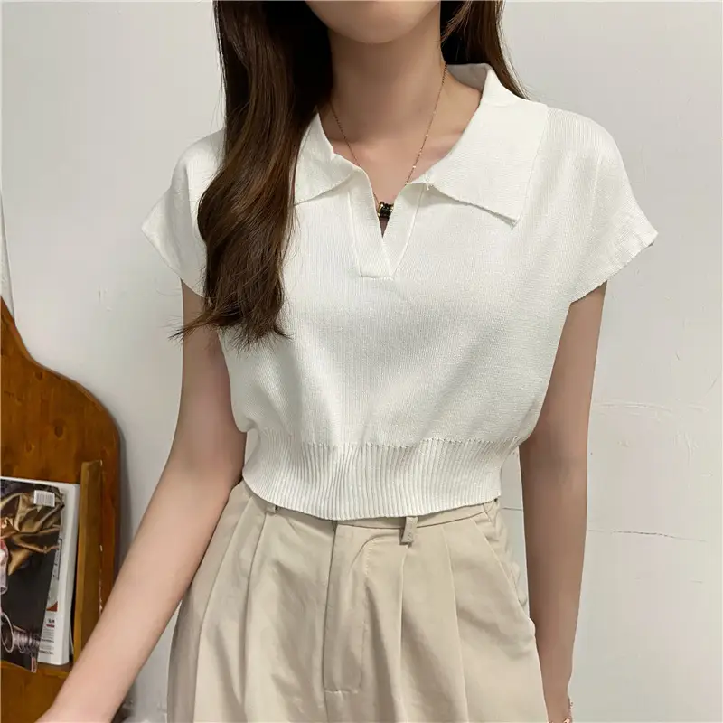 Women White Short Sleeve Polo T-Shirt 2025 - Image 5