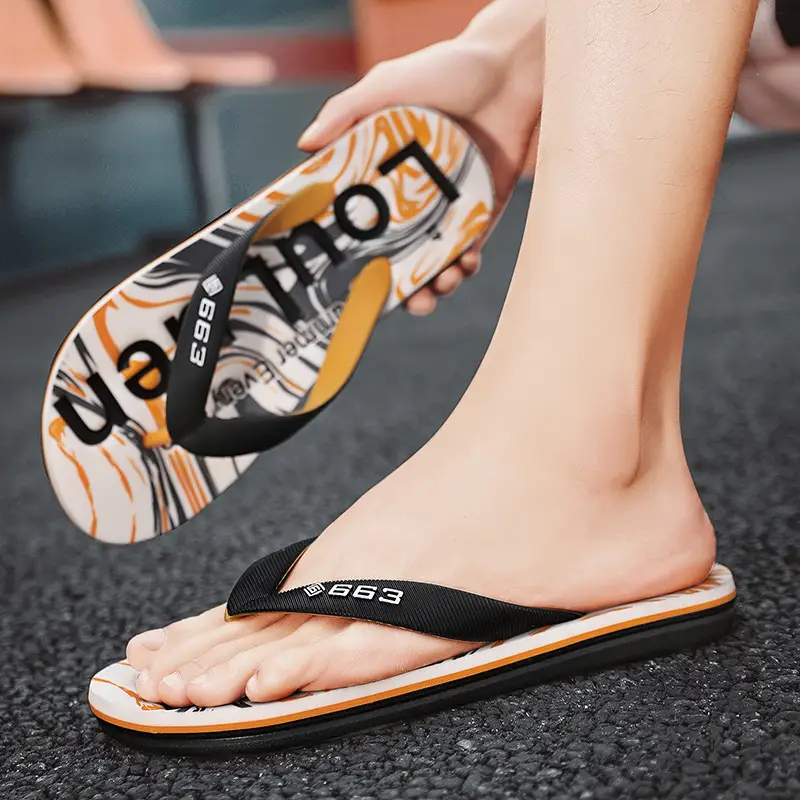 Men's Black Printed Flip Flops Summer 2022