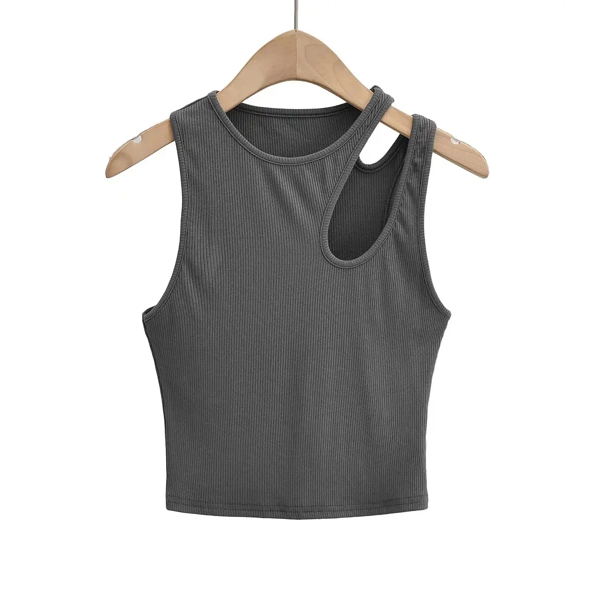 Women's White Asymmetrical Hollow Neck Vest 2022 Summer - Image 5