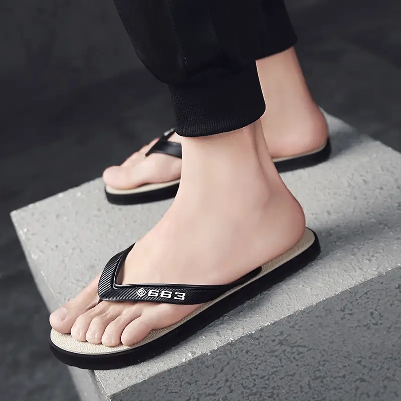 Men's Black Rubber Flip Flops Summer Casual Flat Shoes