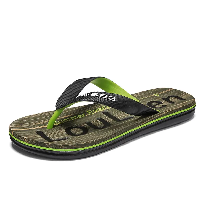 Men's New Summer Flip Flops with Wooden Sole & Red Strap