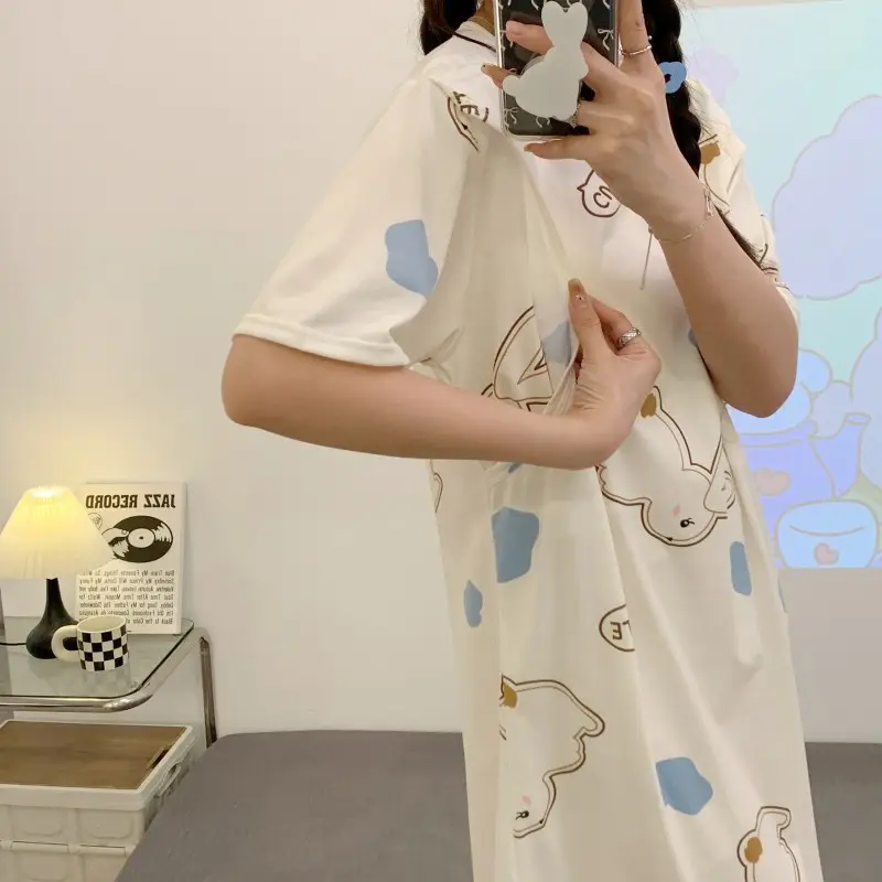 Moon Dress Summer Thin Pajamas Dress Postpartum Breastfeeding May Pregnant Women Postpartum Breastfeeding Skirt Large Size Summer Dress — feature 26