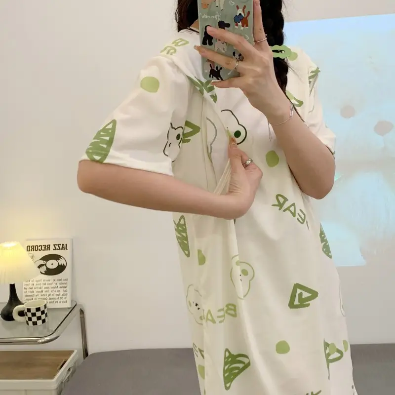Moon Dress Summer Thin Pajamas Dress Postpartum Breastfeeding May Pregnant Women Postpartum Breastfeeding Skirt Large Size Summer Dress — feature 33