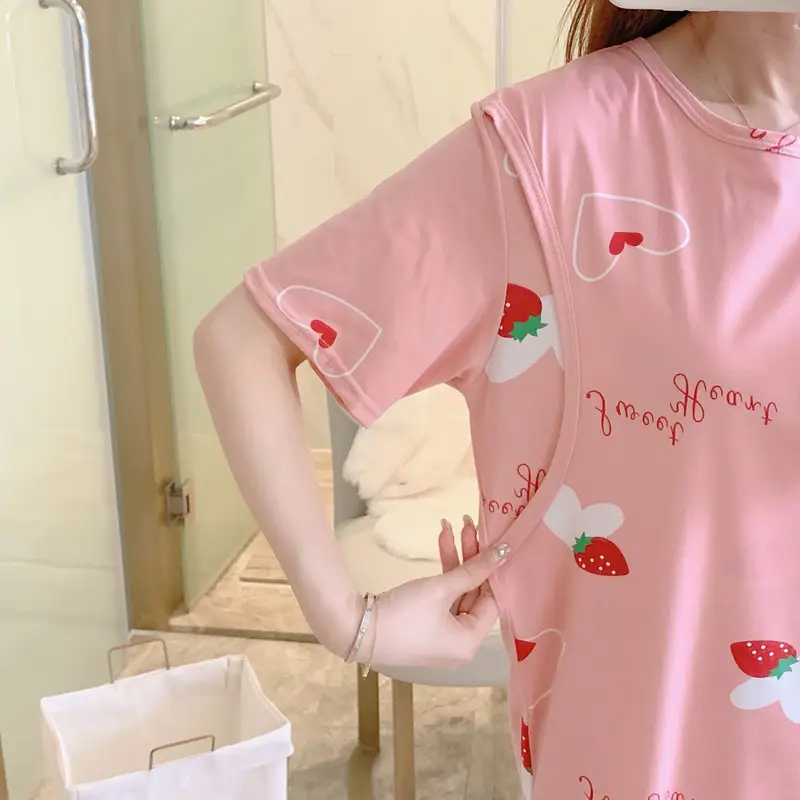 Moon Dress Summer Thin Pajamas Dress Postpartum Breastfeeding May Pregnant Women Postpartum Breastfeeding Skirt Large Size Summer Dress — feature 37