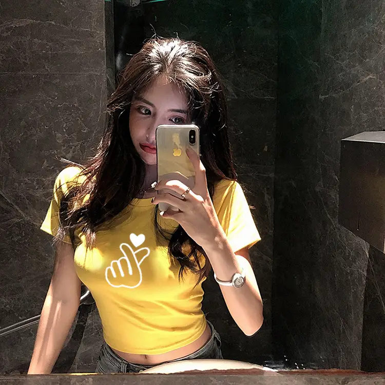 Women Red Hand Heart Crop Top T-Shirt — feature 15
