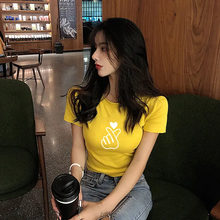 Women Red Hand Heart Crop Top T-Shirt — feature 16
