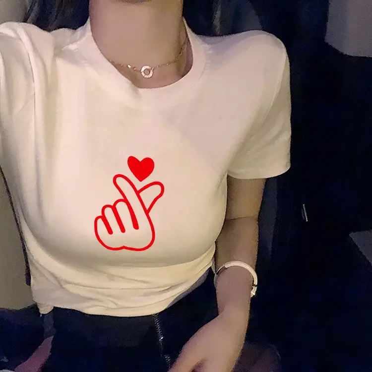 Women Red Hand Heart Crop Top T-Shirt — feature 5