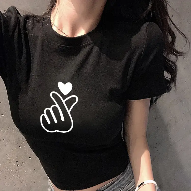 Women Red Hand Heart Crop Top T-Shirt — feature 8