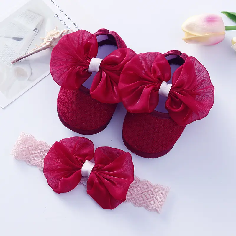Pink Bow Baby Slippers 0-1 Year Old Soft Bottom