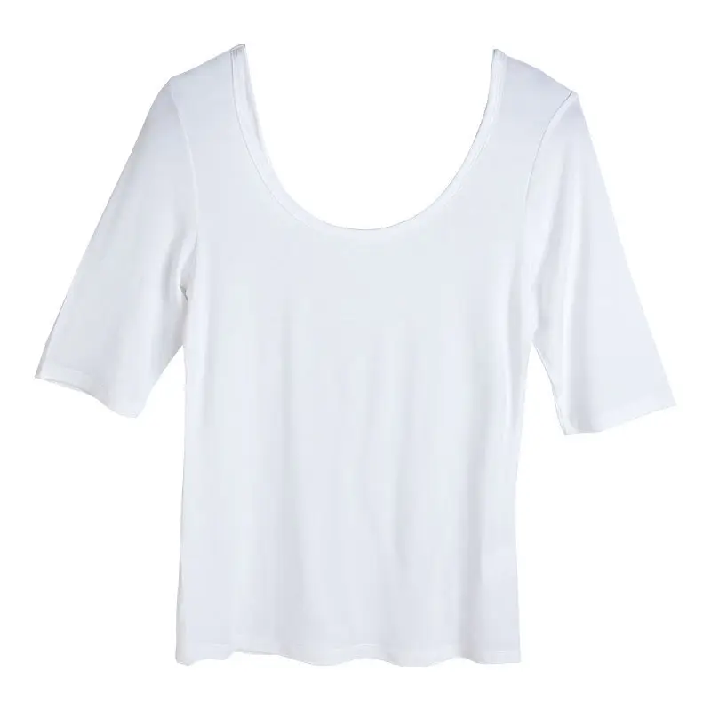 Women White Long Sleeve T-Shirt Double U Neck