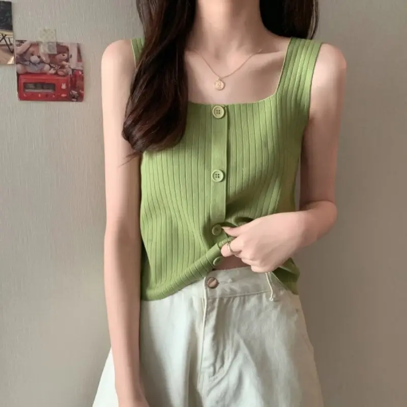 Women Black Knitted Sleeveless Camisole Summer Top - Image 5