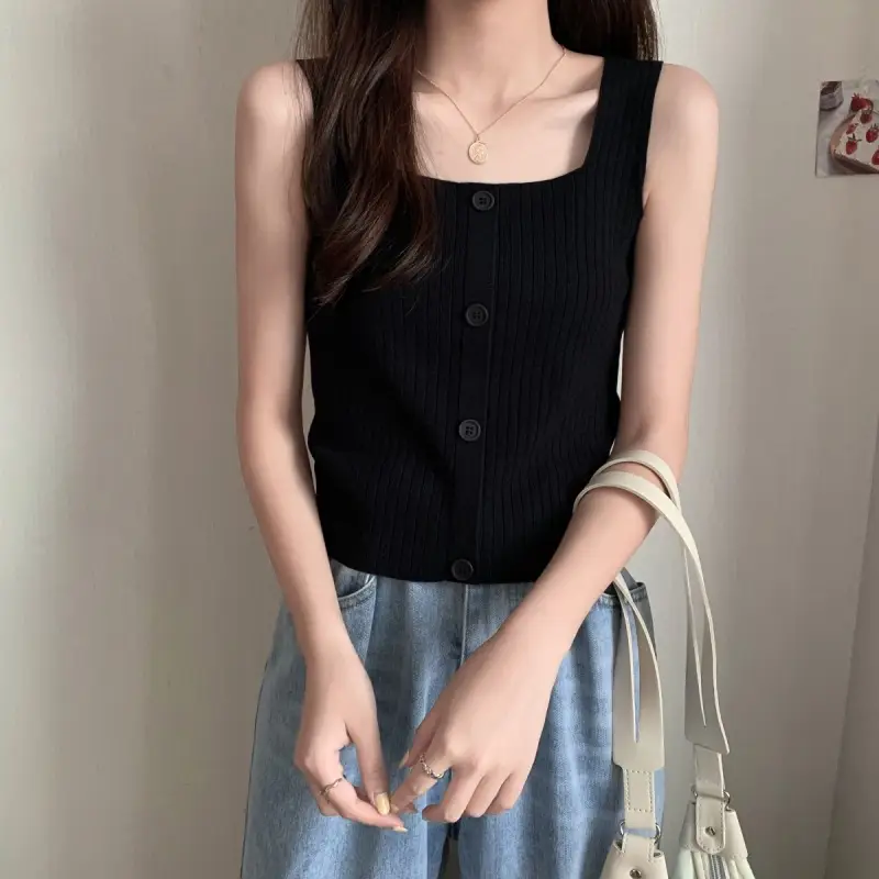 Women Black Knitted Sleeveless Camisole Summer Top — feature 11