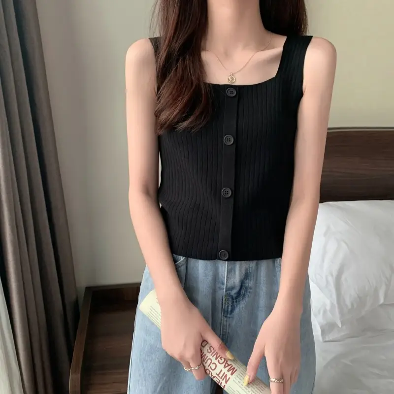 Women Black Knitted Sleeveless Camisole Summer Top — feature 12