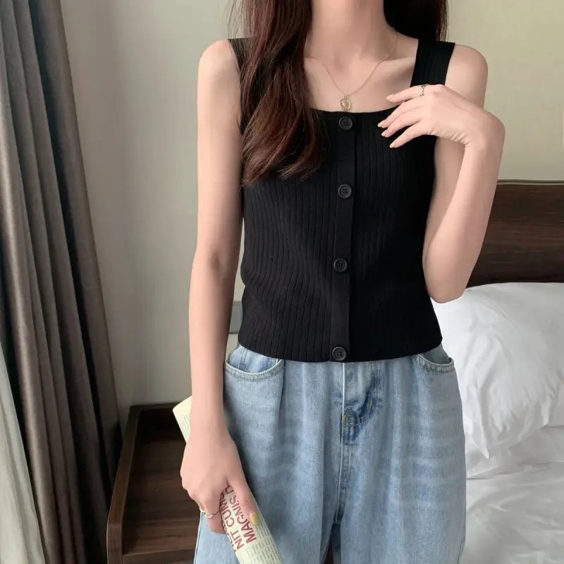 Women Black Knitted Sleeveless Camisole Summer Top — feature 13