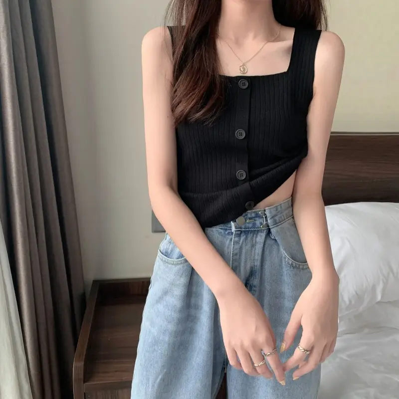 Women Black Knitted Sleeveless Camisole Summer Top — feature 14