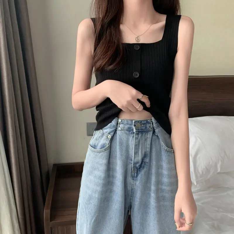 Women Black Knitted Sleeveless Camisole Summer Top — feature 15