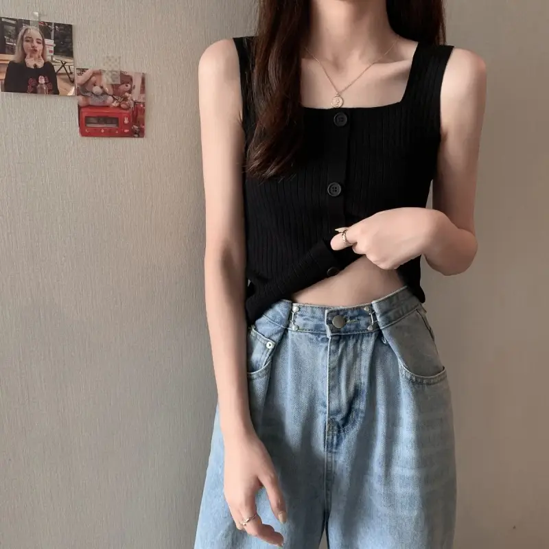 Women Black Knitted Sleeveless Camisole Summer Top — feature 16