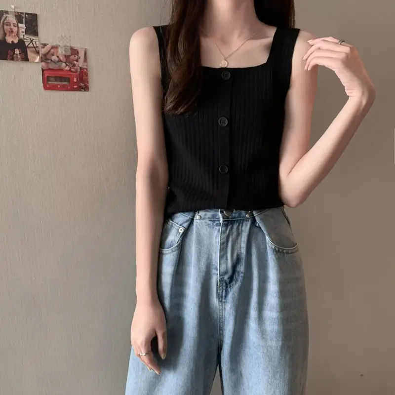 Women Black Knitted Sleeveless Camisole Summer Top — feature 17