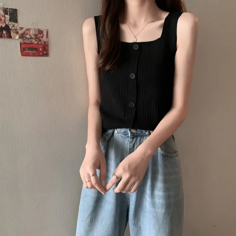 Women Black Knitted Sleeveless Camisole Summer Top — feature 18