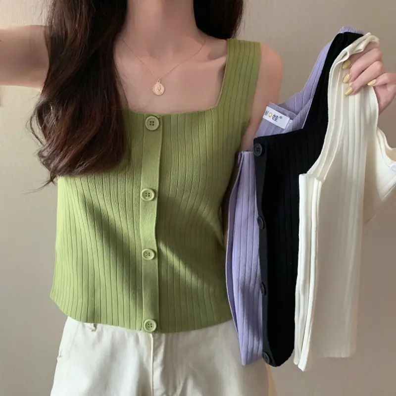 Women Black Knitted Sleeveless Camisole Summer Top — feature 19