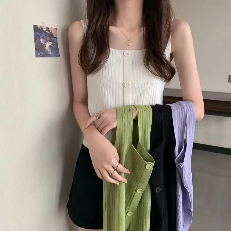 Women Black Knitted Sleeveless Camisole Summer Top — feature 2