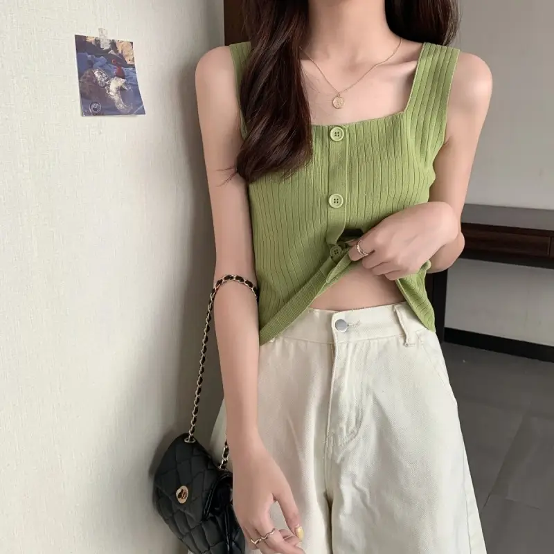 Women Black Knitted Sleeveless Camisole Summer Top — feature 23