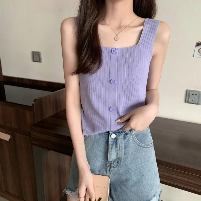 Women Black Knitted Sleeveless Camisole Summer Top — feature 29