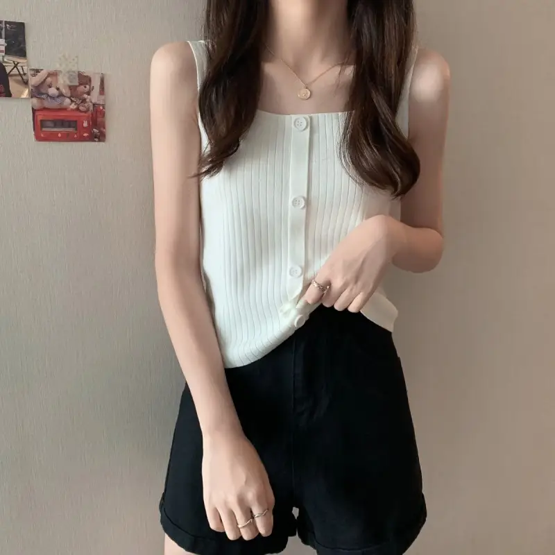 Women Black Knitted Sleeveless Camisole Summer Top — feature 3