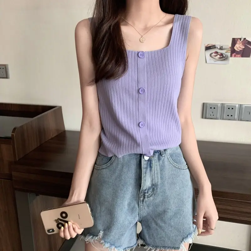 Women Black Knitted Sleeveless Camisole Summer Top — feature 30