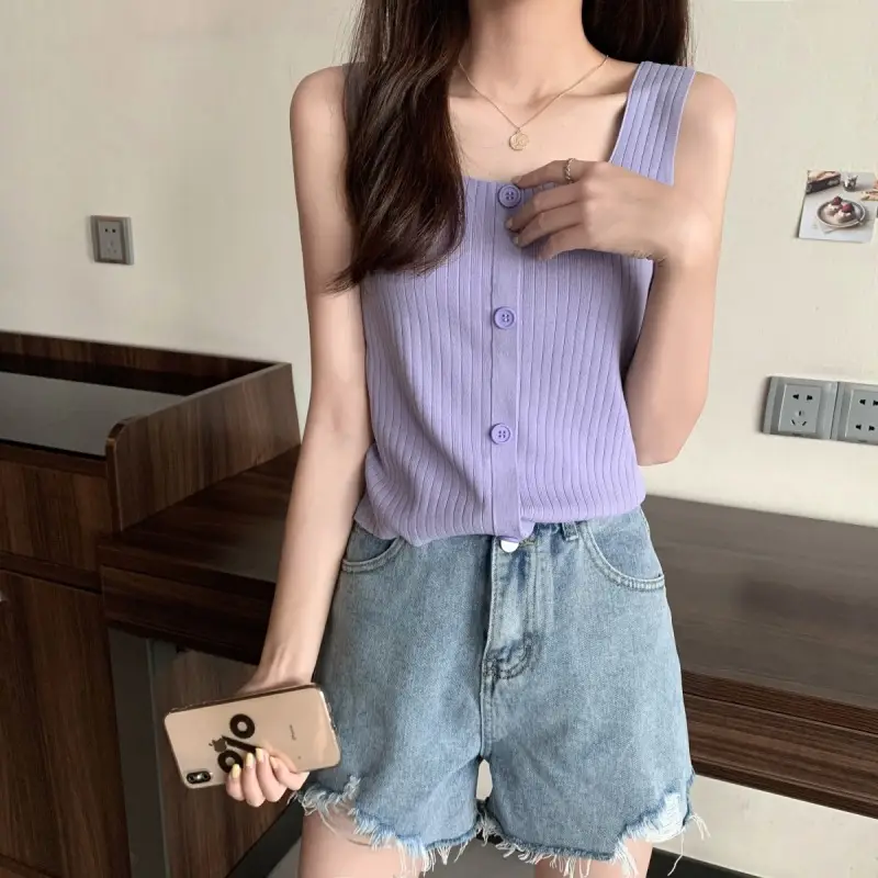 Women Black Knitted Sleeveless Camisole Summer Top — feature 31