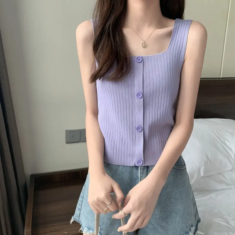 Women Black Knitted Sleeveless Camisole Summer Top — feature 33