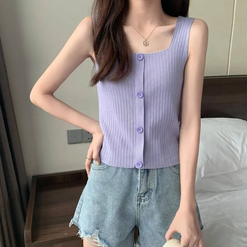 Women Black Knitted Sleeveless Camisole Summer Top — feature 34