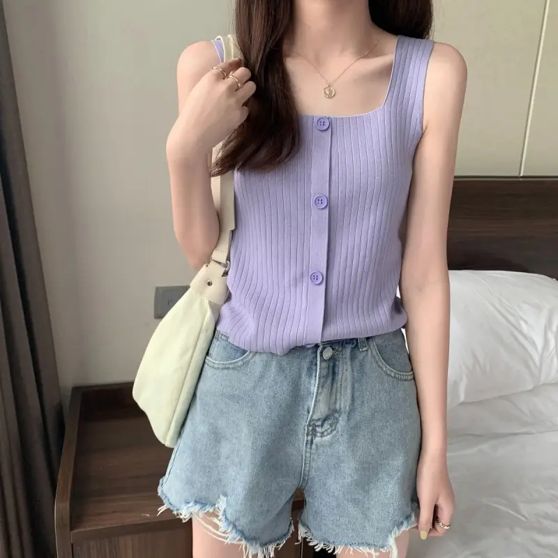 Women Black Knitted Sleeveless Camisole Summer Top — feature 35