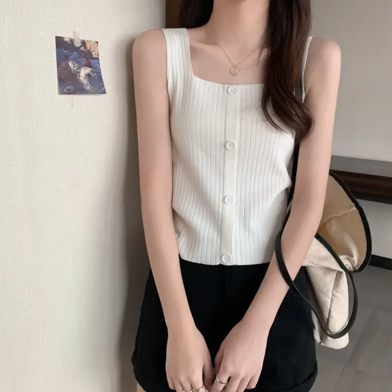 Women Black Knitted Sleeveless Camisole Summer Top — feature 5