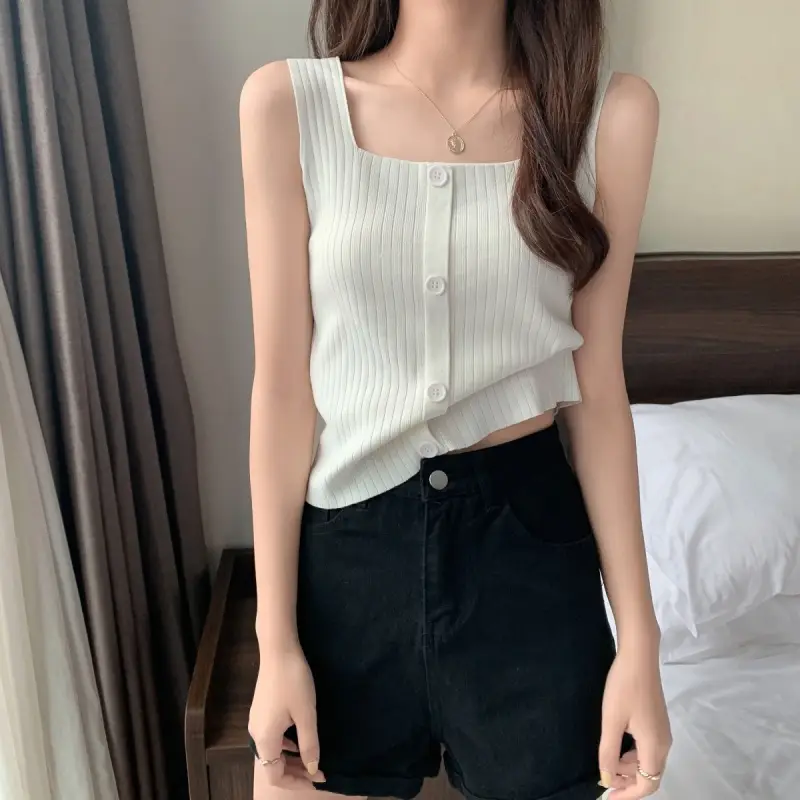 Women Black Knitted Sleeveless Camisole Summer Top — feature 7