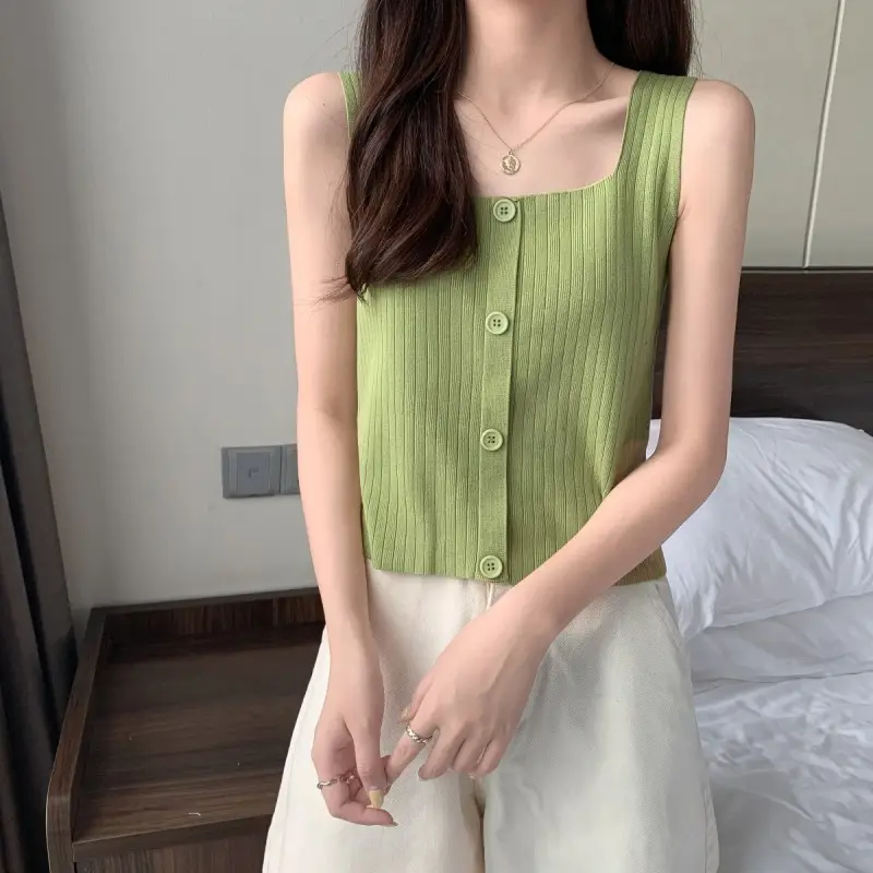 Women Black Knitted Sleeveless Camisole Summer Top - Image 3
