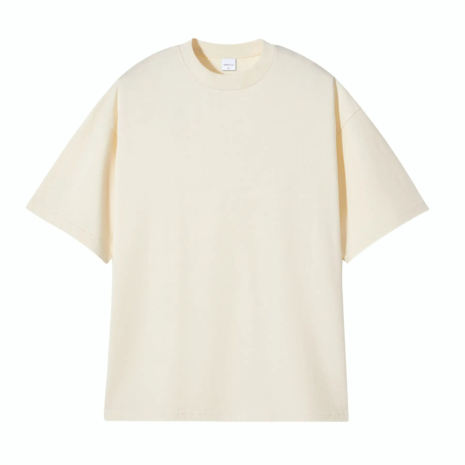 Men White Cotton T-Shirt Shoulder Drop 245g - Image 4
