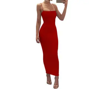 Red Strap Long Dress for Women Summer Wear - Image 3