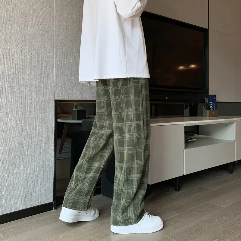 Men's Corduroy Plaid Wide Leg Pants Autumn Winter - Image 4