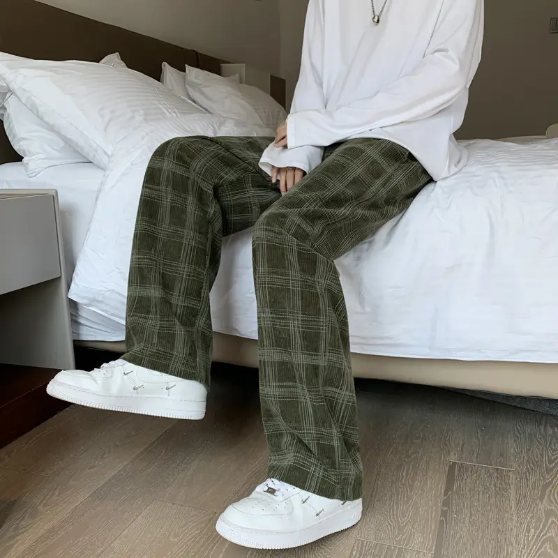 Men's Corduroy Plaid Wide Leg Pants Autumn Winter - Image 2