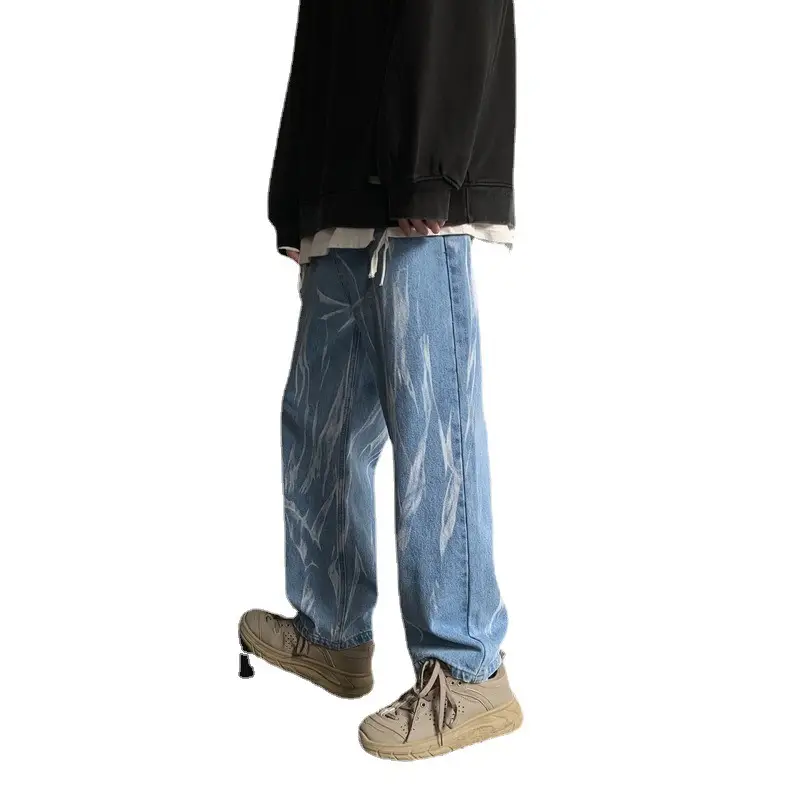 Black Tie-Dye Men's Loose Fit Jeans High Street Style