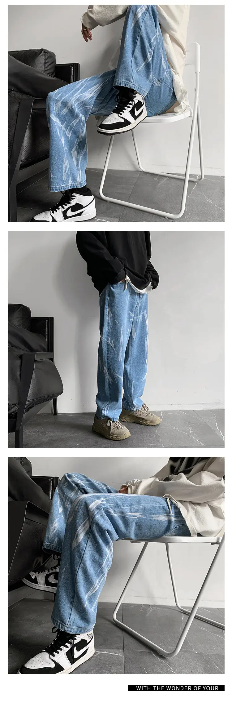 Black Tie-Dye Men's Loose Fit Jeans High Street Style — feature 10
