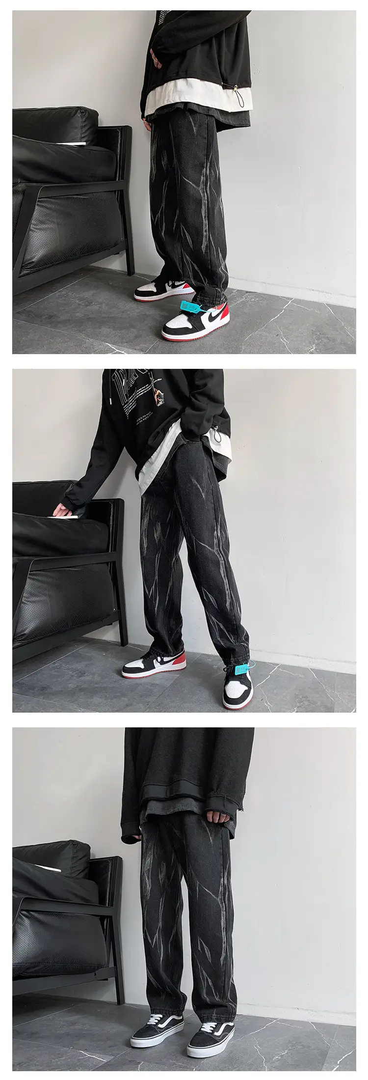 Black Tie-Dye Men's Loose Fit Jeans High Street Style — feature 3