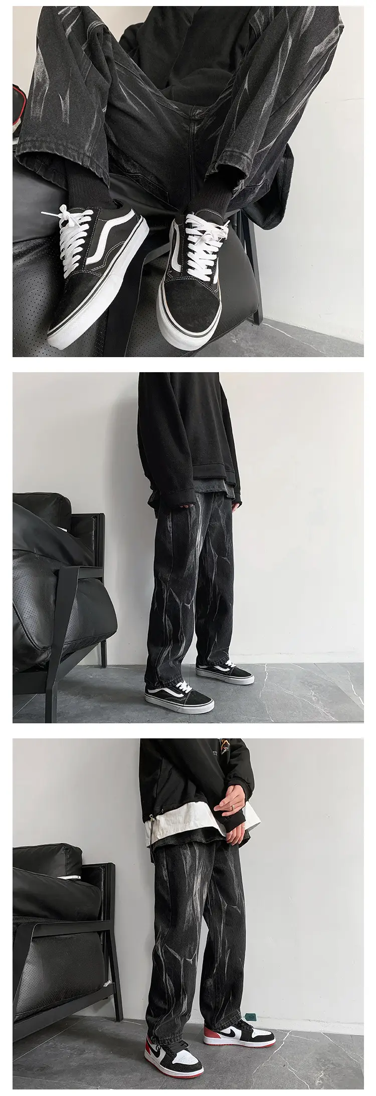 Black Tie-Dye Men's Loose Fit Jeans High Street Style — feature 4
