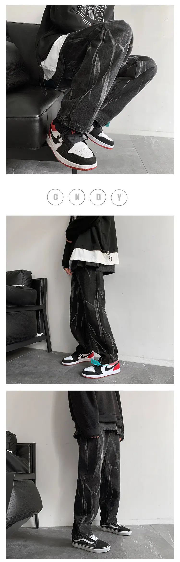 Black Tie-Dye Men's Loose Fit Jeans High Street Style — feature 5
