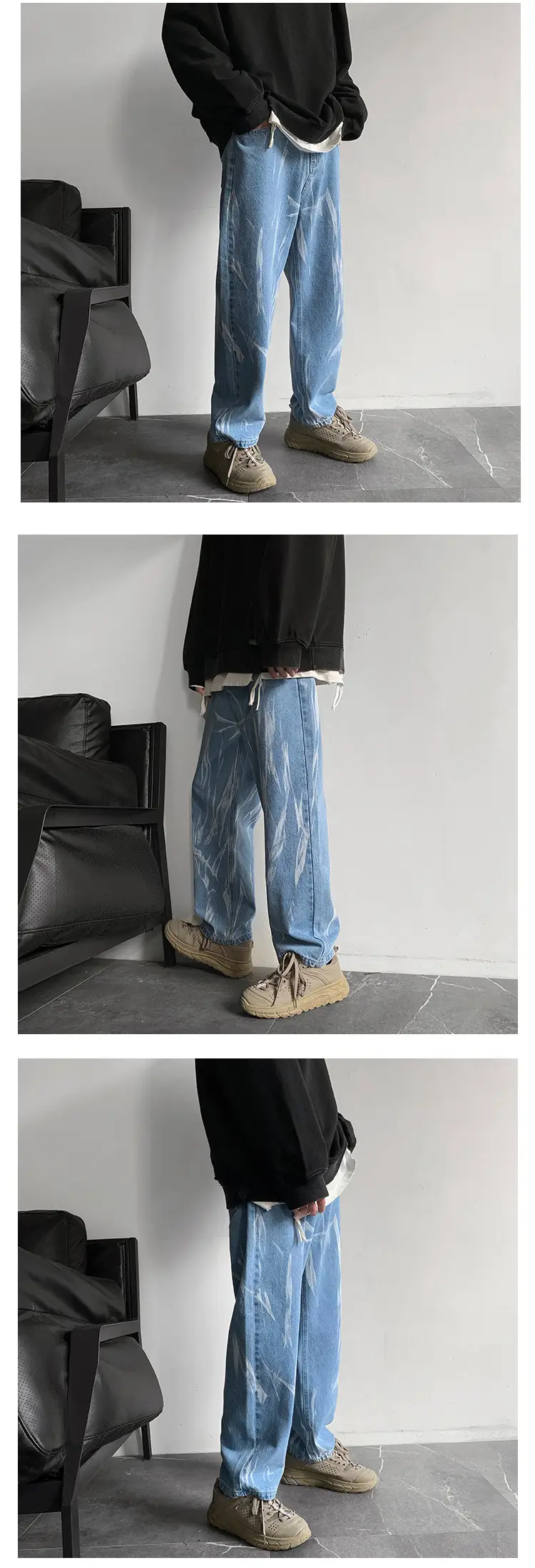 Black Tie-Dye Men's Loose Fit Jeans High Street Style — feature 7