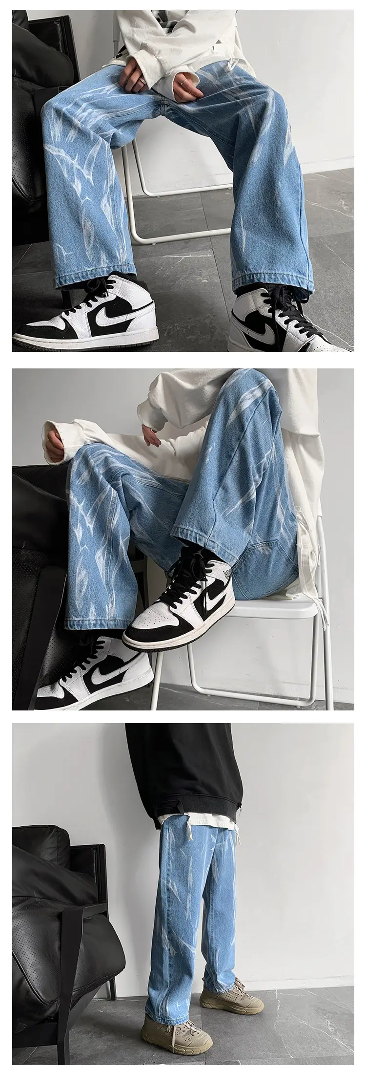 Black Tie-Dye Men's Loose Fit Jeans High Street Style — feature 8